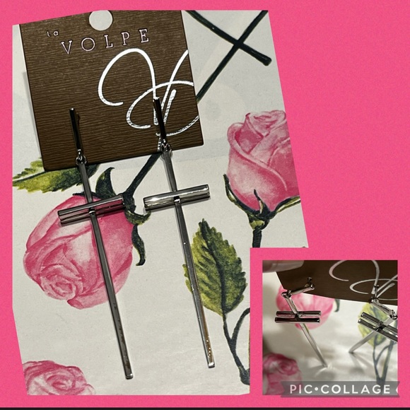 New La Volpe 3.5” Silver Tone Dangling Cross Shape Earrings - Picture 1 of 16